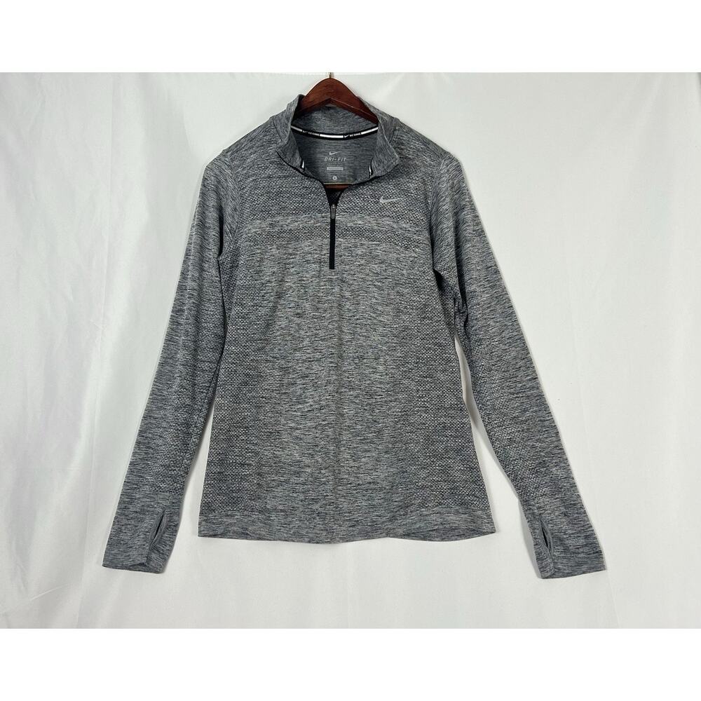 Nike Running Dri-Fit 1/4 Quarter Zip Long Sleeve Pullover Grey Thumbholes L
